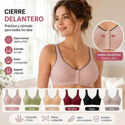 😍【Pack de 3】Sujetador para mujer sin aros y con cierre frontal 【40-120 kg】❤️Cómodo, antibacteriano y de algodón natural