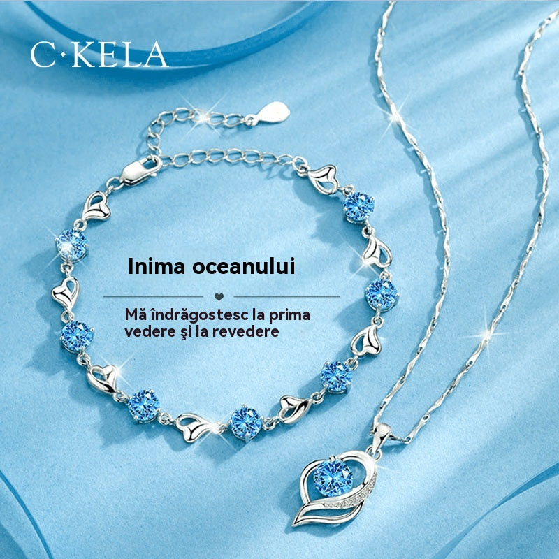❣️❣️【Compre 1 y obtenga 1 gratis】Conjunto de pulsera de plata 925 + collar Corazón del Océano