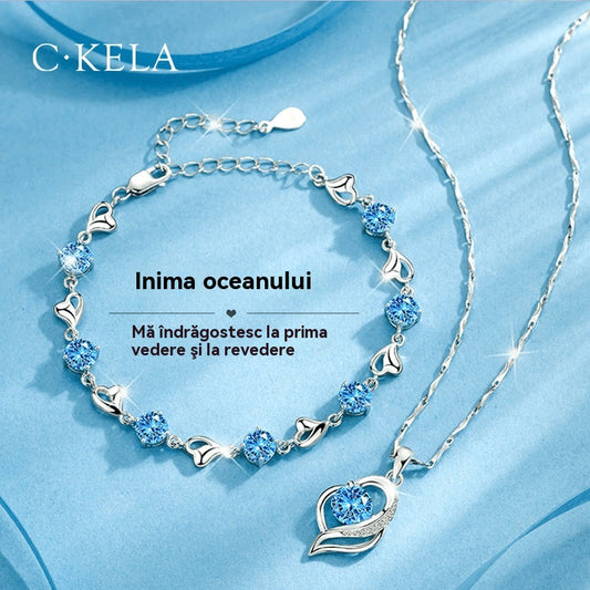 ❣️❣️【Compre 1 y obtenga 1 gratis】Conjunto de pulsera de plata 925 + collar Corazón del Océano