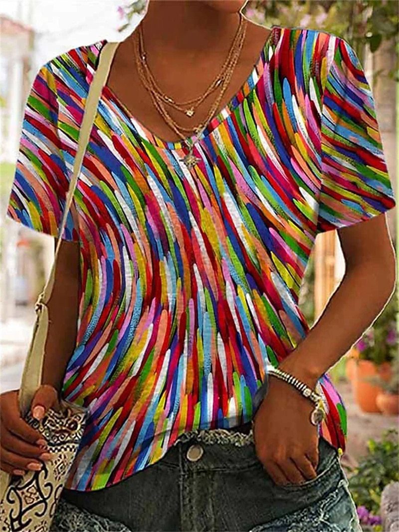 【S-5XL】2026 Nueva camiseta estampada con cuello en V para mujer