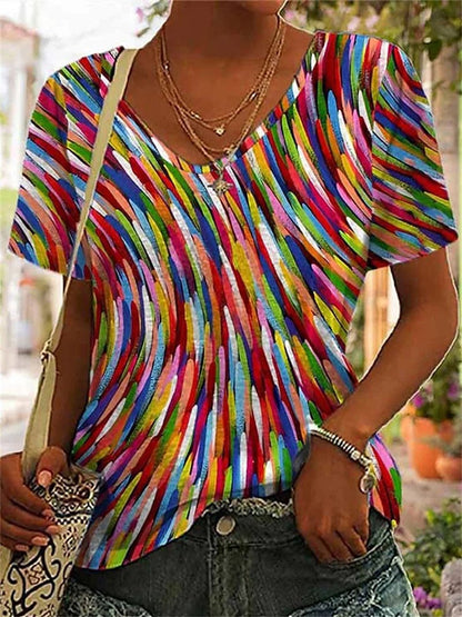 【S-5XL】2026 Nueva camiseta estampada con cuello en V para mujer