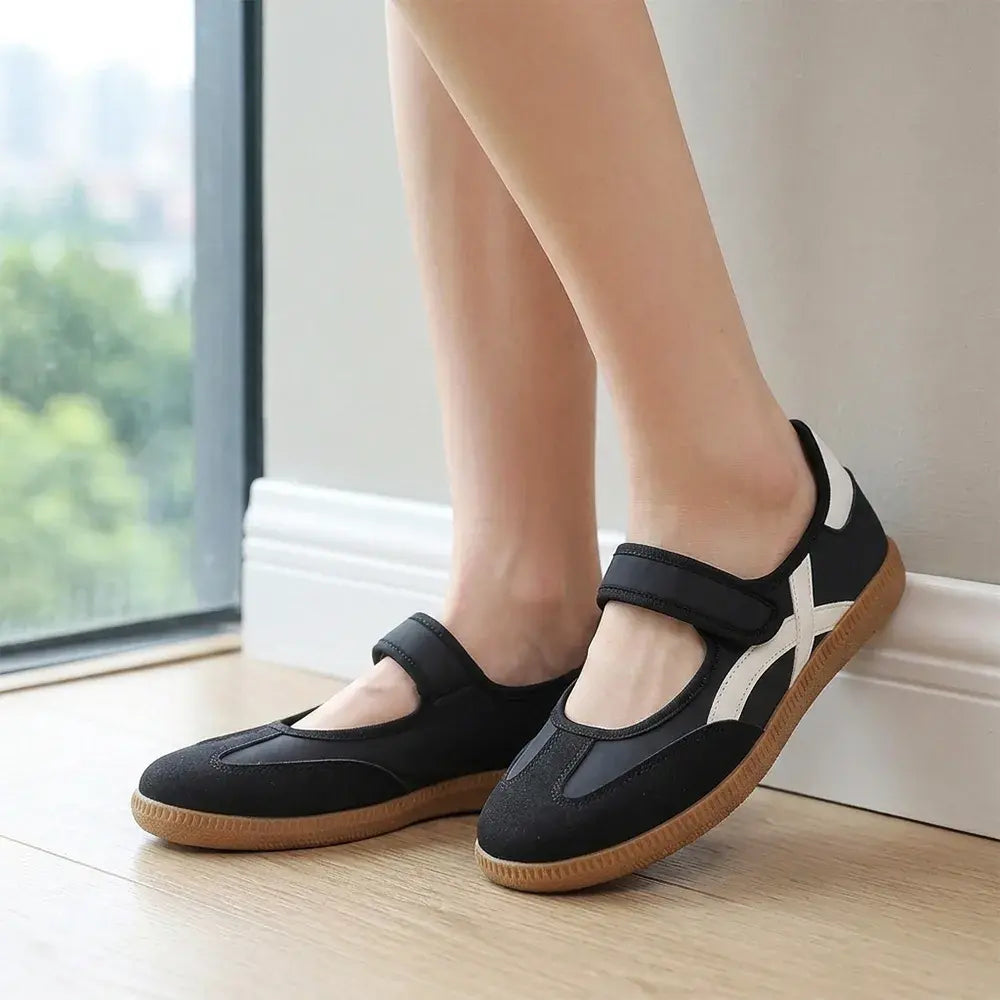 【36-42】Zapatillas planas informales de estilo retro para mujer con diseño de bloques de color.