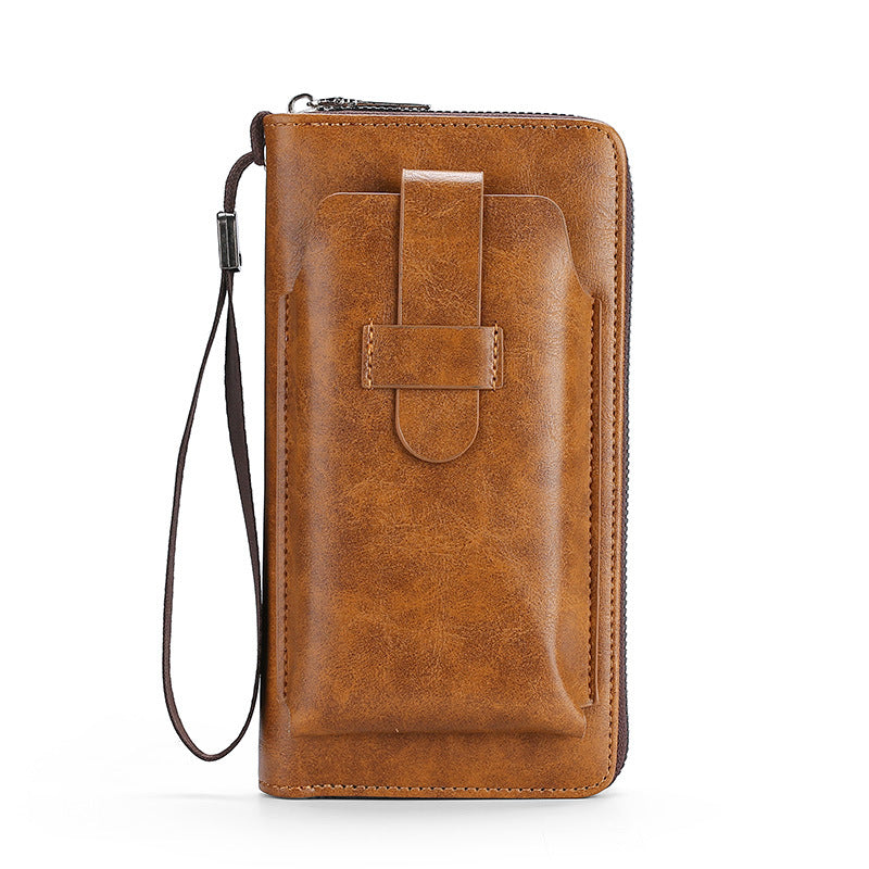 Cartera multifuncional para hombre de cuero genuino hecha a mano de nuevo estilo