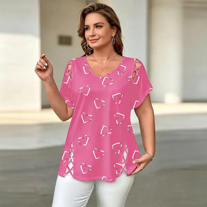 👚【S-5XL】Camiseta de moda con cuello en V y abertura en forma de corazón