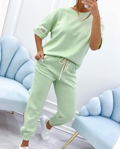 🔥🔥【Liquidación de fin de temporada】【S-5XL】Conjunto casual de top y pantalón liso para mujer