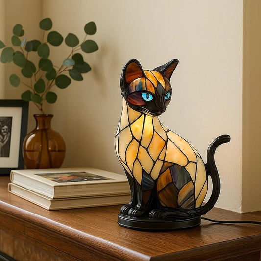 🐱Stolna lampa u obliku mačke, retro noćno svjetlo, napravljena od obojene smole, s mačjom tematikom.