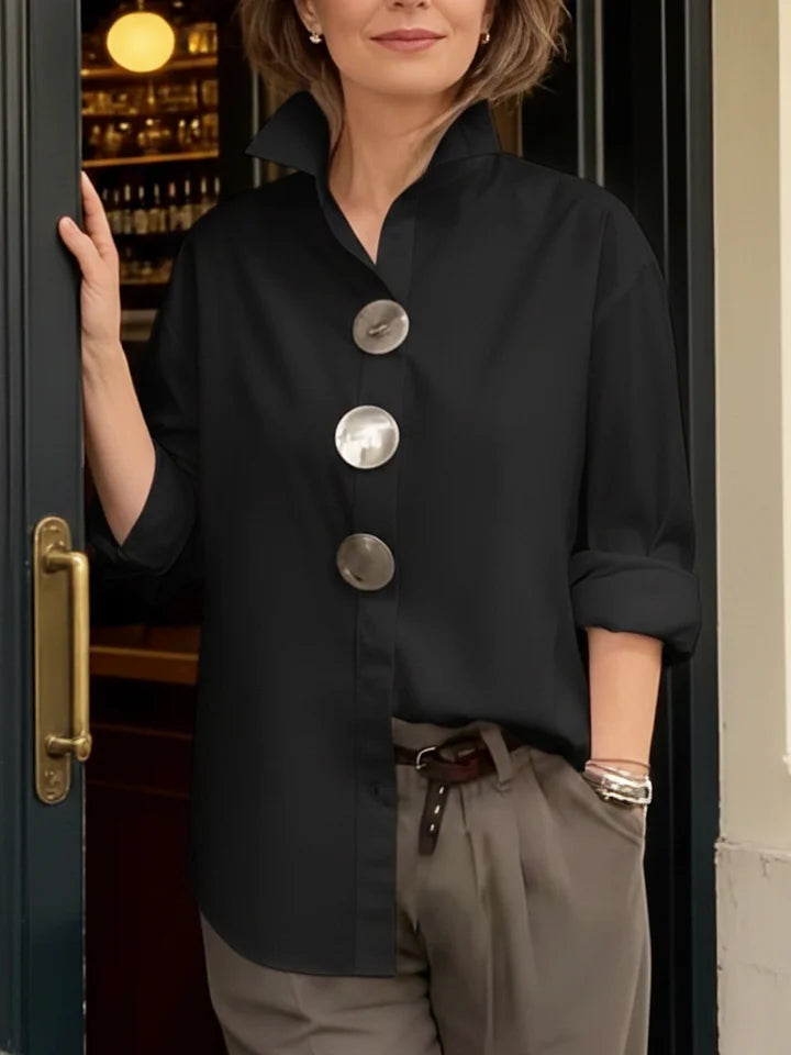 ⏰Novedad 2026🤩Elegante y con estilo❤️👉Camisa de mujer de algodón y lino, cuello mao, botones metálicos