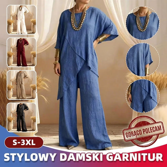 ¡50% de DESCUENTO! ❤️ Nueva blusa de algodón y lino de manga corta y cuello redondo + Pantalones rectos casuales de primavera 💥 ✅ Pago contra entrega