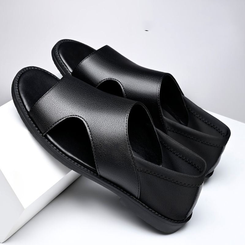 【38-44】Sandalias de verano 2026 para hombre de piel de vaca, transpirables, huecas, antideslizantes, informales