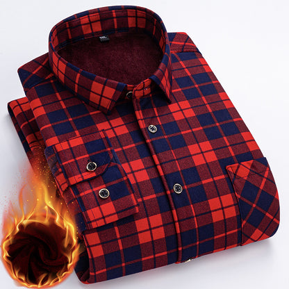 👔【L-5XL】La nueva camisa térmica de terciopelo de doble cara para hombre de otoño e invierno está de moda y es versátil.