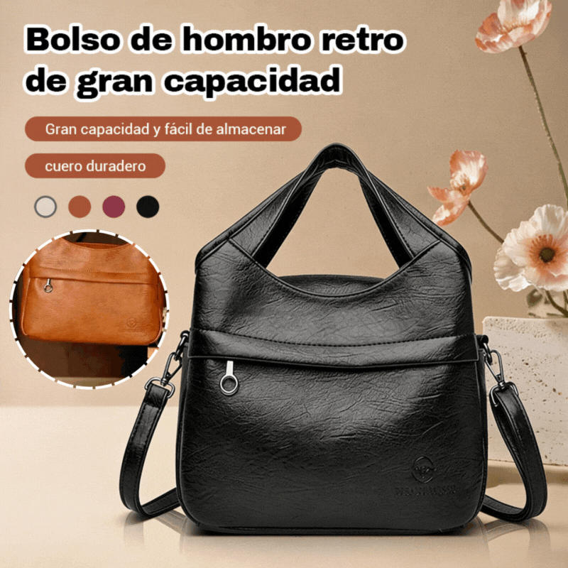 👜Bolso de hombro retro de gran capacidad para mujer, sencillo y versátil, de color sólido, bolso de viaje informal de piel suave de alta calidad.
