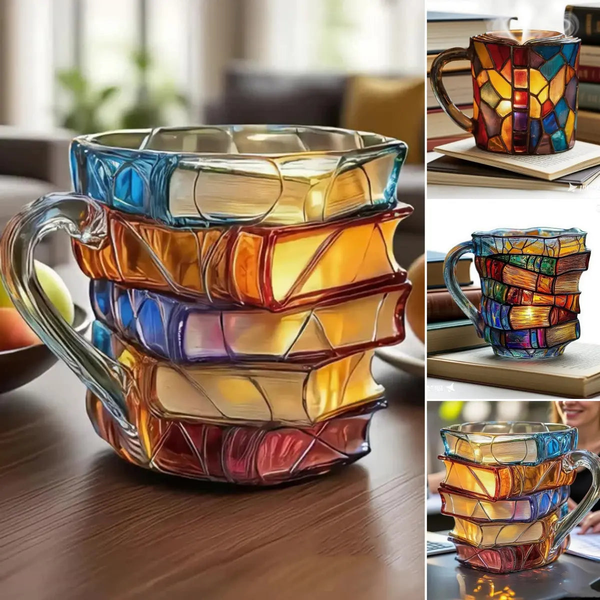 【50 % de descuento por tiempo limitado】📚 Taza de café pintada en 3D con forma de libro.