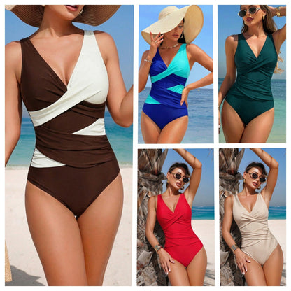 🏖️👙【Omezené množství】🌴【40-90 kg】 Jednobarevné jednodílné plavky s odhalenými zády