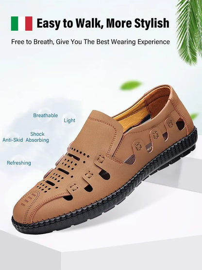 【39-44】 Zapatos casuales de verano para hombre en piel auténtica con aberturas