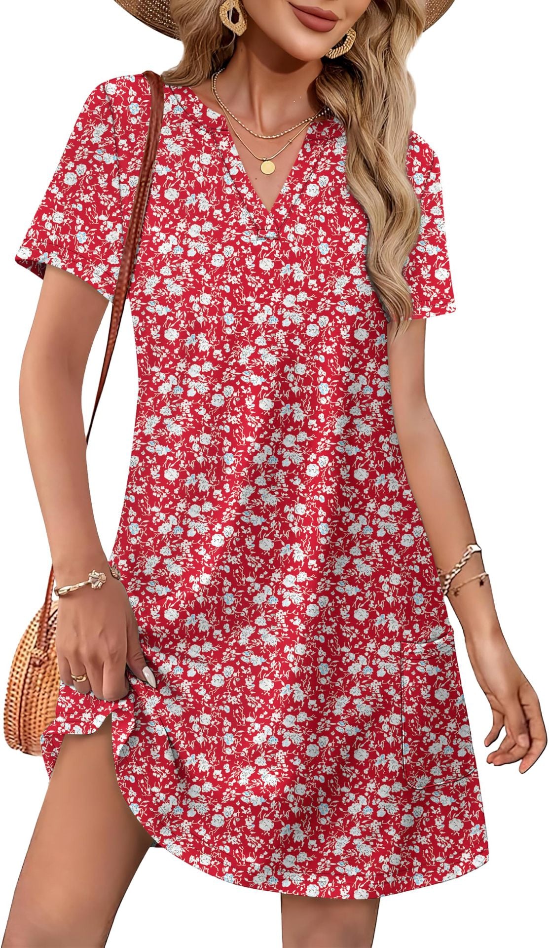👗【50% de descuento por tiempo limitado】【S-3XL】Nuevo vestido informal de verano, diseño estampado, escote en V, corte ajustado.