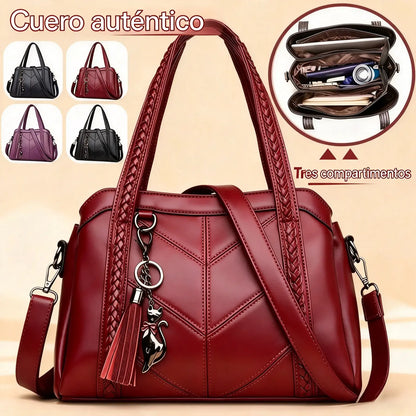 👜💟【50% DE DESCUENTO】Bolso de mano de cuero suave, gran capacidad, tres compartimentos, resistente al agua y a los arañazos.