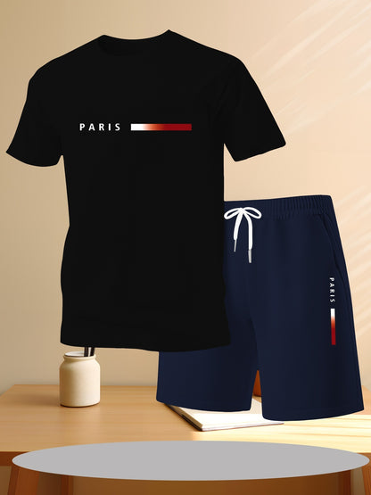 【Pago contra entrega】Conjunto deportivo de verano de 2 piezas para hombre: cómoda camiseta de manga corta y pantalones cortos para el día a día y el hogar.