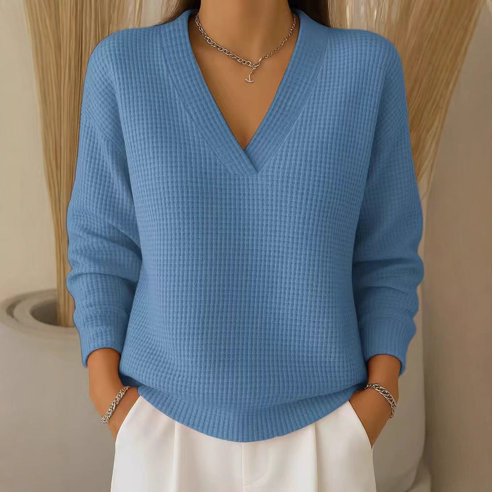 🔥Oferta especial de otoño【S-3XL】Top de punto con cuello en V elegante y cómodo para mujer 2026