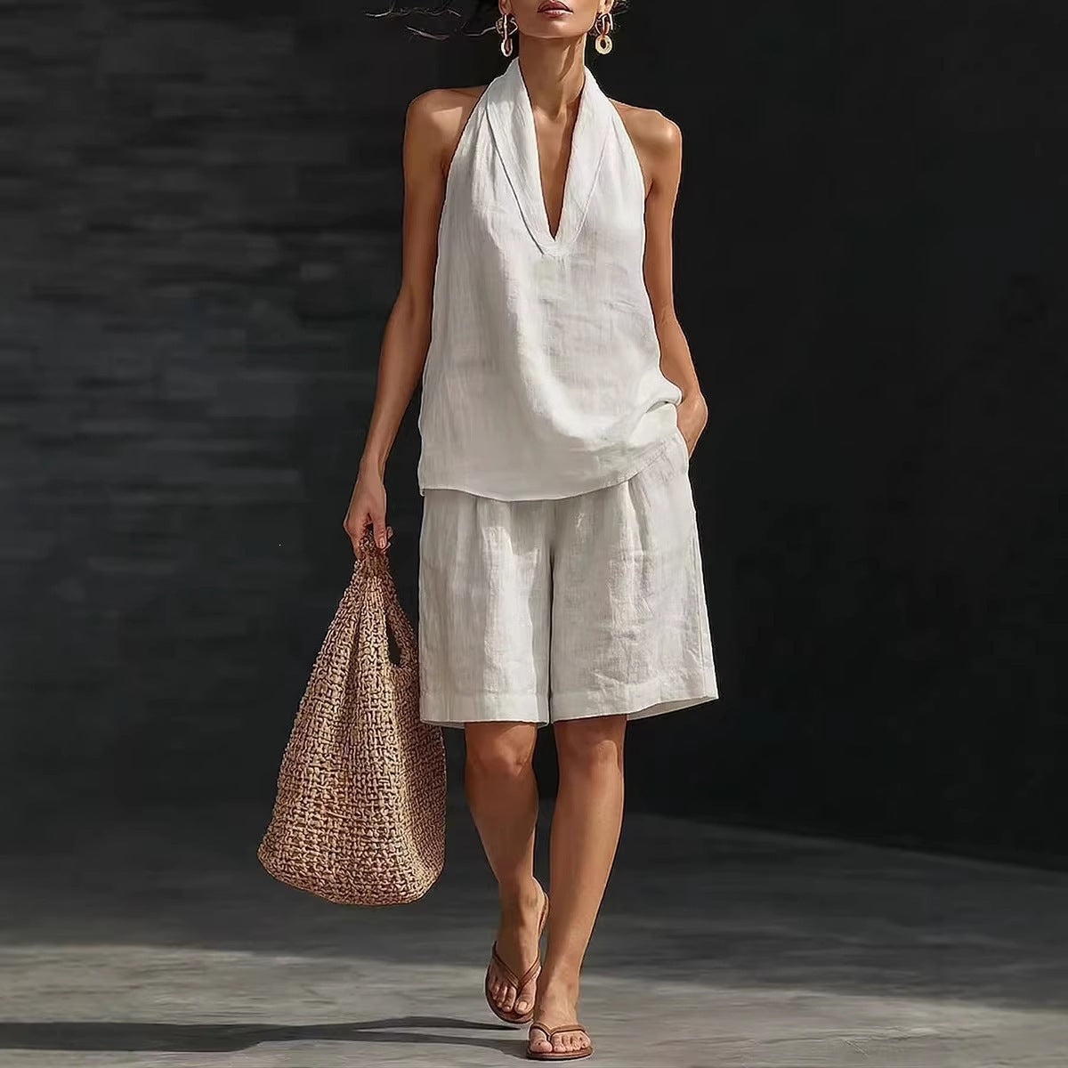 【S-5XL】Conjunto informal de algodón y lino a la moda 2026 (chaleco + pantalones cortos)