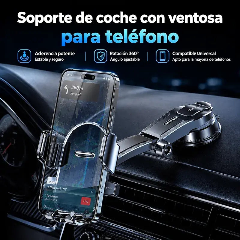 🚗📱 Soporte de Móvil para Coche con Doble Ventosa | 400× Más Estable, Fijación Segura y Cierre Automático
