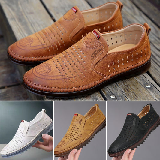 🍃【Tallas 38-44】🍃2026 Zapatos casuales transpirables con agujeros, cuero genuino hecho a mano, suela suave, antideslizantes