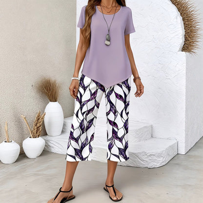 【S-5XL】Conjunto de moda para mujer: blusa de manga corta y pantalón estampado 📦Pago contra entrega