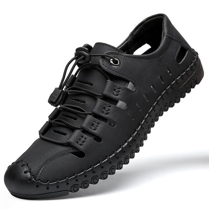 🌟 【39-44】】Sandalias de playa de verano para hombre, de cuero genuino, diseño de punta cerrada, parte superior transpirable.👞✨