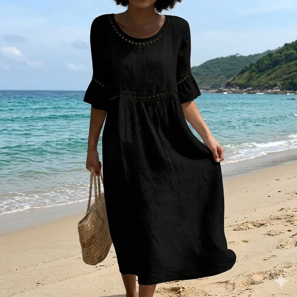 【Producto nuevo, 50% solo hoy!!】💎2026 Alta calidad💎【S-3XL】Vestido de mujer de algodón y lino, con mangas abullonadas, transpirable, suave y cómodo
