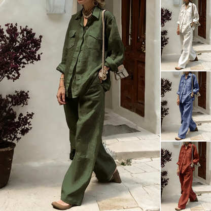 ✨😍【Camisa + Pantalón】(40-120 kg) Conjunto de dos piezas para mujer, corte holgado, algodón y lino, tejido transpirable ✅️Pago contra entrega ✅️2 artículos con 70% de descuento