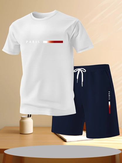 【Pago contra entrega】Conjunto deportivo de verano de 2 piezas para hombre: cómoda camiseta de manga corta y pantalones cortos para el día a día y el hogar.