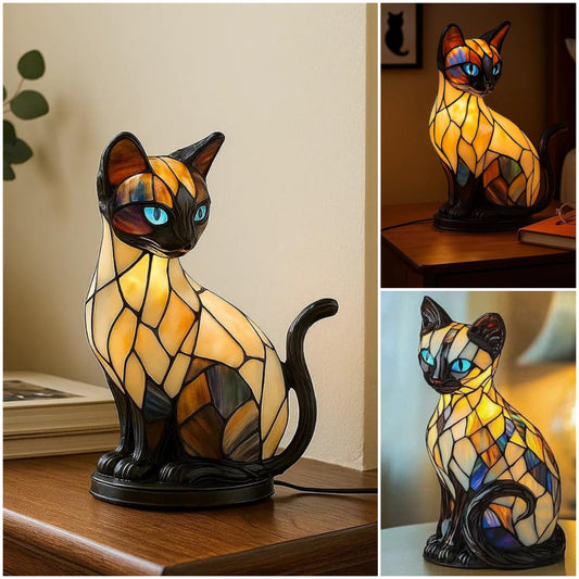 🐱Stolna lampa u obliku mačke, retro noćno svjetlo, napravljena od obojene smole, s mačjom tematikom.