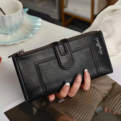 💰Cartera vintage de piel auténtica con doble cremallera y ranura para múltiples tarjetas para mujer