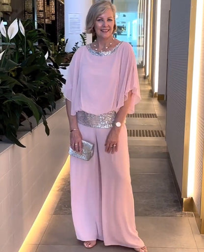🥰[S-3XL]2026 Traje de pantalón ancho con lentejuelas y cuello redondo