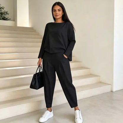 Conjunto de manga larga: Top de cuello redondo + pantalón