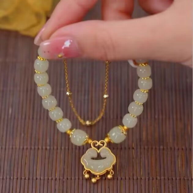 ✨【Oferta por tiempo limitado】Nueva pulsera de jade hetiano en oro de 14 quilates