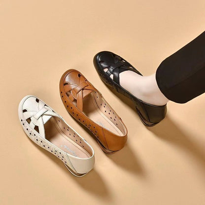 🔥 Oferta por tiempo limitado 💞 【Tallas 35-40】 Nuevas sandalias de mujer 2026, diseño de punta redonda, material de cuero genuino, tacón bajo.