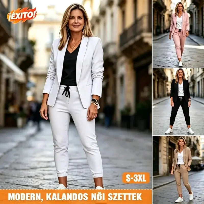 💎【50% kedvezmény】Női kabát és nadrág szett, karcsúsított fazon, puha anyag (40–100 kg)