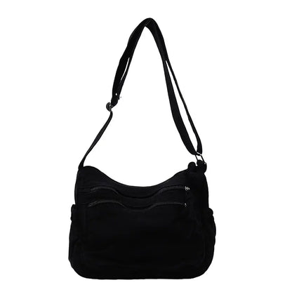 👜✨Bolso bandolera de lona desgastada de gran capacidad: diseño con múltiples compartimentos con cremallera y correa ancha ajustable para el hombro.