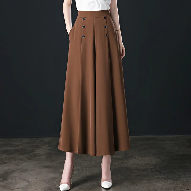 🔥【Oferta por tiempo limitado】Falda de pantalón de pierna ancha y cintura alta drapeada a la moda para mujer