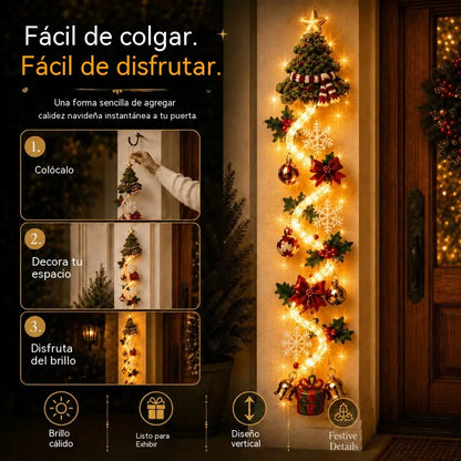 🎄 Decoración navideña luminosa para puertas MerryCascade | 6 diseños festivos, luz cálida, detalles en 3D y diseño vertical que ahorra espacio ✨