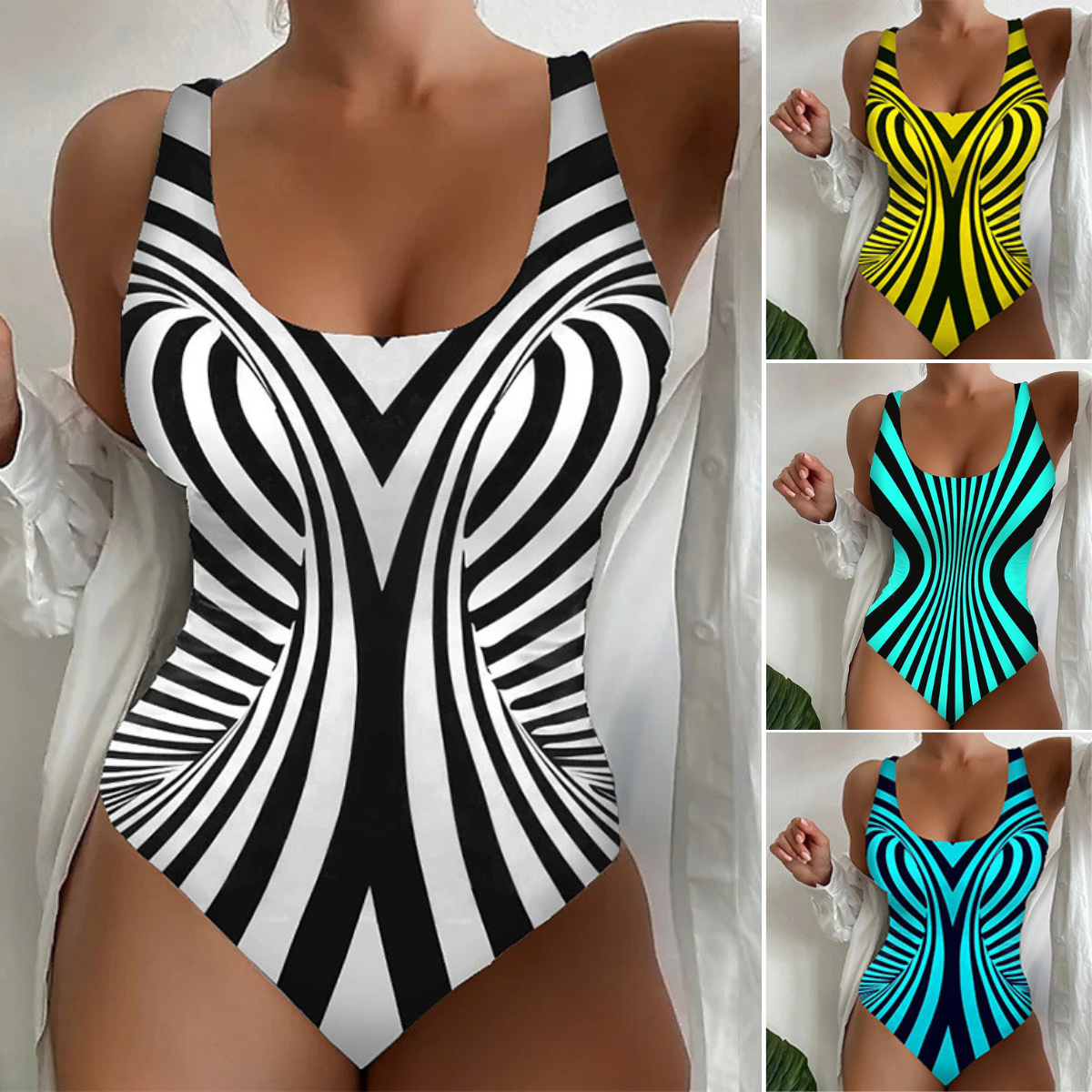 🔥👙🔥【S~6XL】Seksi jednodijelni kupaći kostim s prugastim uzorkom