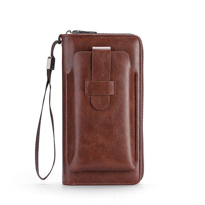 Cartera multifuncional para hombre de cuero genuino hecha a mano de nuevo estilo