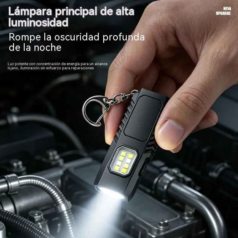 ✨🔦 Mini linterna LED multifuncional para llavero, compatible con carga USB potente.