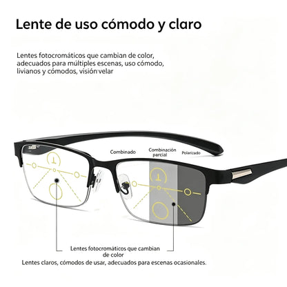 Nuevas gafas de lectura semial-aire para adultos de mediana y avanzada edad, que combinan características de enfoque variable, multifocalidad, fotocromía y protección contra la luz azul.