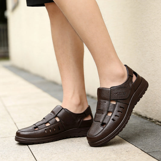 🔥【Εκπτώσεις τέλους σεζόν】【38-44】👞 Ανδρικά αναπνεύσιμα casual σανδάλια από γνήσιο δέρμα με σχέδιο κοψίματος και αντιολισθητικές σόλες – Συλλογή Καλοκαίρι 2026