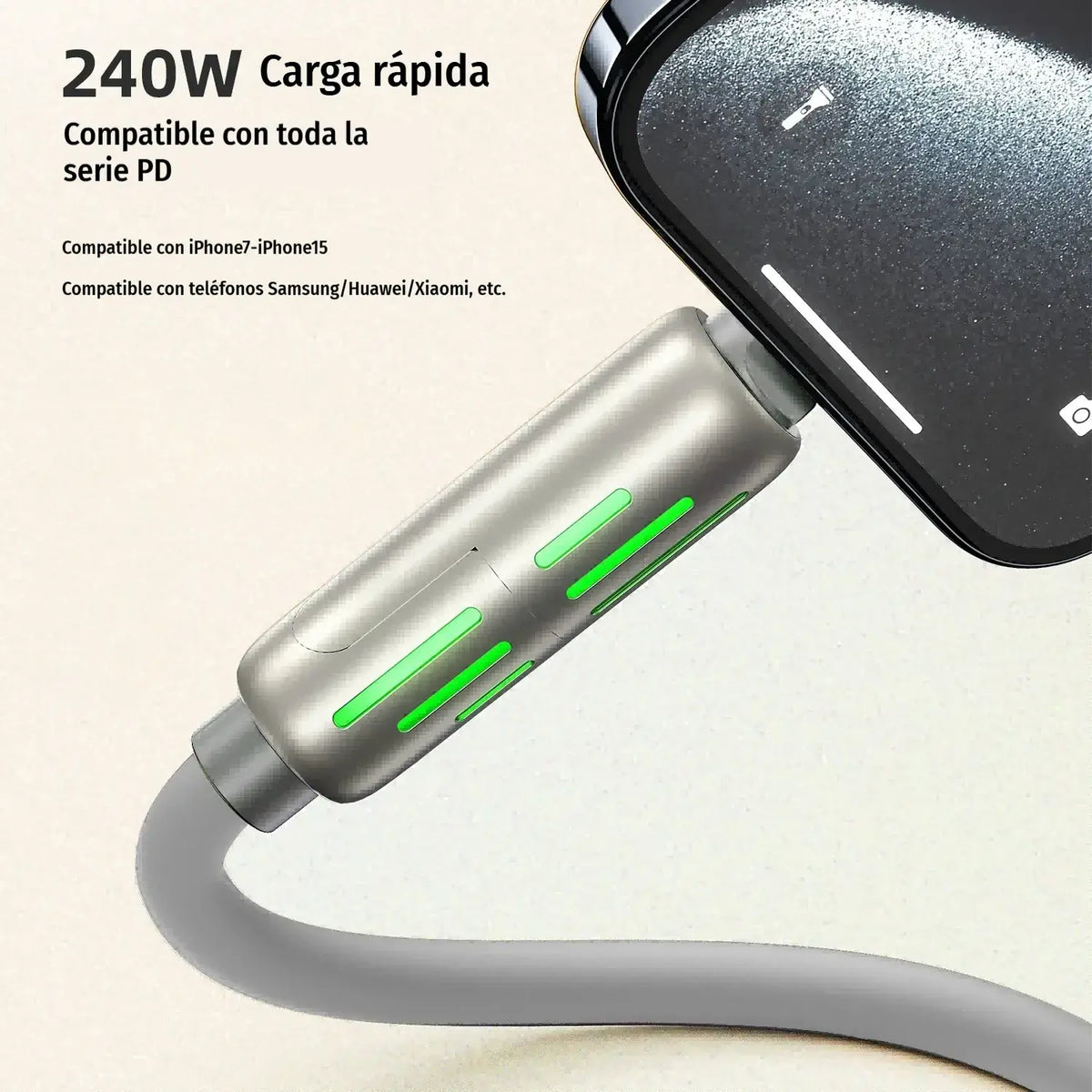 🌈 ¡Un Solo Cable, Más Comodidad! Cargador Multifunción con Luces RGB