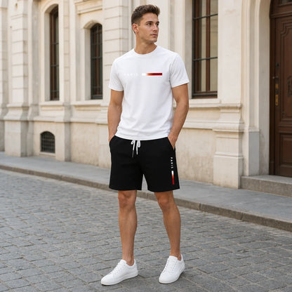 【Pago contra entrega】Conjunto deportivo de verano de 2 piezas para hombre: cómoda camiseta de manga corta y pantalones cortos para el día a día y el hogar.