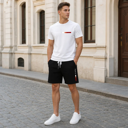 【Pago contra entrega】Conjunto deportivo de verano de 2 piezas para hombre: cómoda camiseta de manga corta y pantalones cortos para el día a día y el hogar.