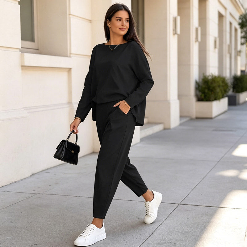 Conjunto de manga larga: Top de cuello redondo + pantalón