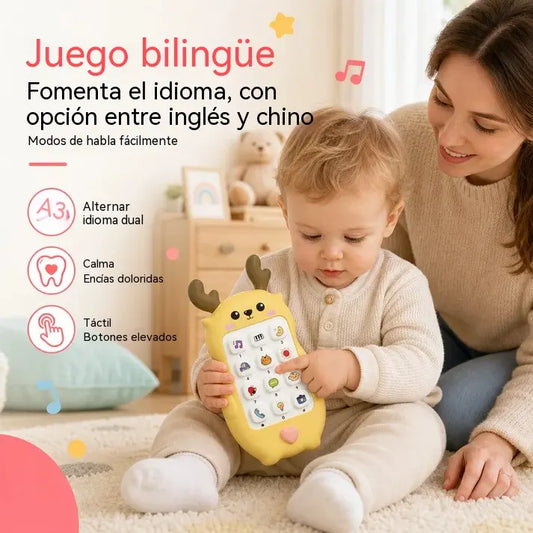 🎁2 piezas 25 euro🎨 Teléfono de juguete para bebés con diseño de ciervo: smartphone de simulación educativo bilingüe con música y cuentos para niños pequeños.